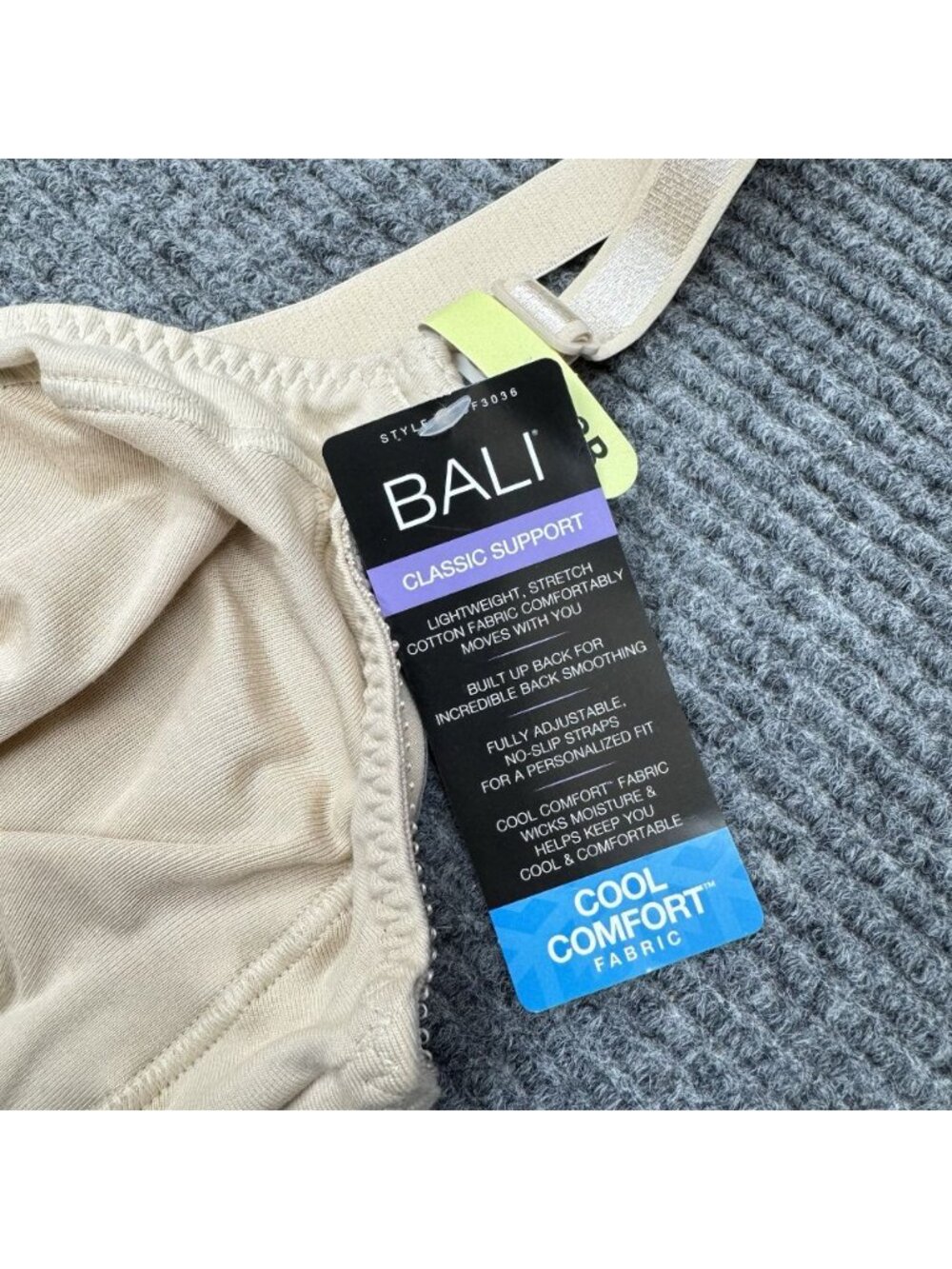 Bali Bra 38B Beige Cotton Double Classic Support Wire Free Cool Comfort 3036 NEW - Picture 3 of 9